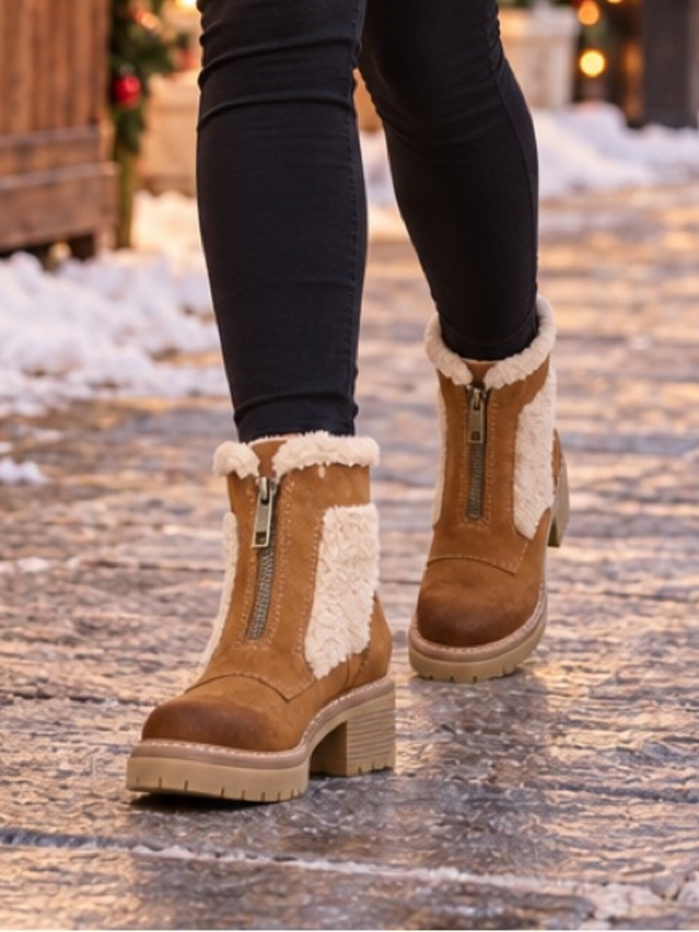 Naturalizer NWOT Women's Jett Suede & Fur Ankle Bootie Tawny Natural Size 8,5 M